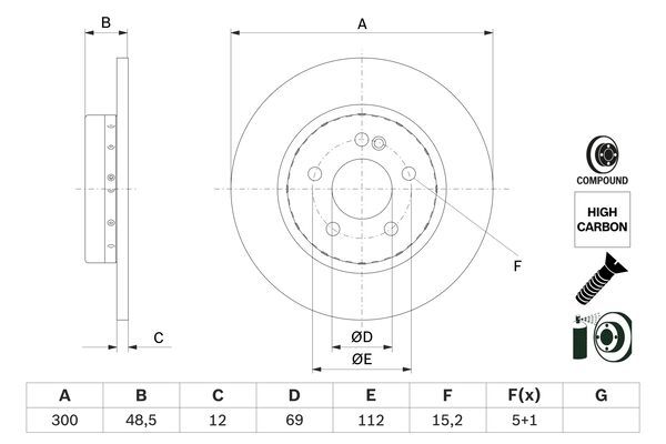 BOSCH 0986479H49 Brake Disc Rear 2-Piece Solid Fits Mercedes-Benz C-Class