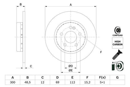 BOSCH 0986479H49 Brake Disc Rear 2-Piece Solid Fits Mercedes-Benz C-Class