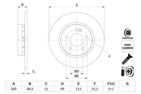 BOSCH 0986479H49 Brake Disc Rear 2-Piece Solid Fits Mercedes-Benz C-Class