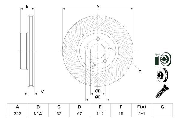Bosch 0986479652 Brake Disc Front Fits Mercedes-Benz C-Class E-Class SLC SLK