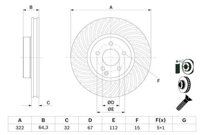 Bosch 0986479652 Brake Disc Front Fits Mercedes-Benz C-Class E-Class SLC SLK