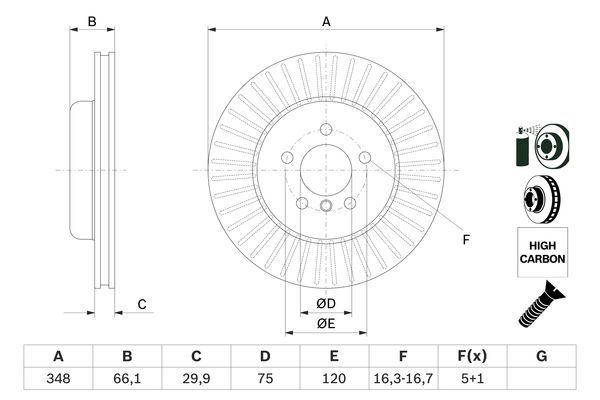 Bosch 0986479772 Brake Disc Front Braking System Fits BMW 5 Series 6 Series