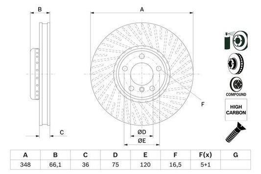 BOSCH 0986479E18 Brake Disc Front Right Fits BMW 5 Series 6 Series 7 Series