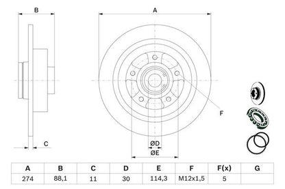 Bosch 0986479009 Brake Disc Rear Braking For Renault Fluence Grand Scenic