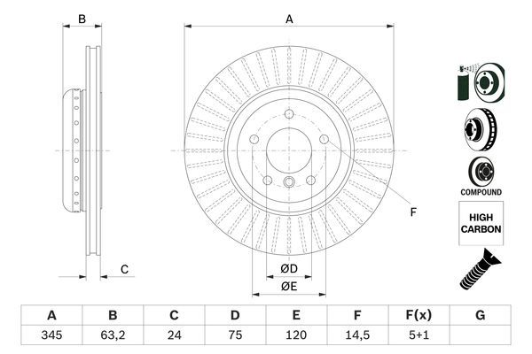 Bosch 0986479E13 Brake Disc Rear Braking System Fits BMW 5 Series 6 Series