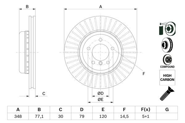 Bosch 0986479E14 Brake Disc Front Braking System Fits BMW 5 Series 6 Series