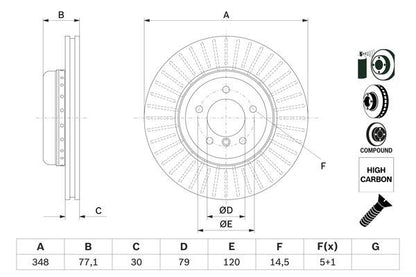 Bosch 0986479E14 Brake Disc Front Braking System Fits BMW 5 Series 6 Series