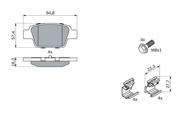 BOSCH 0986494030 Disc Brake Pad Set Rear Low-Metallic Fits Alfa Romeo Fiat