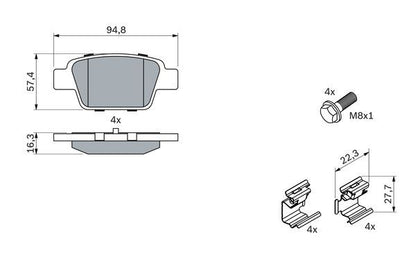 BOSCH 0986494030 Disc Brake Pad Set Rear Low-Metallic Fits Alfa Romeo Fiat