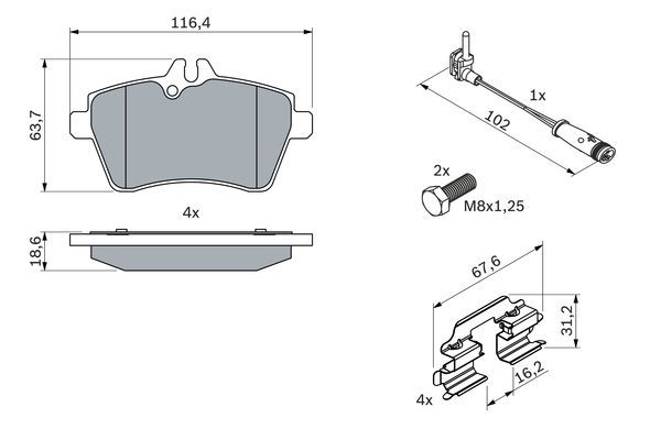 BOSCH 0986494087 Disc Brake Pad Set Front Low-Metallic For Mercedes-Benz A-Class