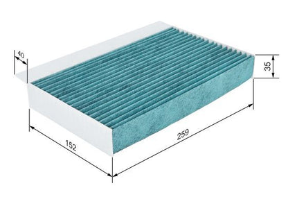 BOSCH 0986628534 Cabin Air Filter 259mm Length Fits Renault Fluence Megane