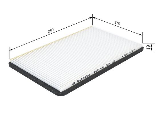 BOSCH 1987432009 Cabin Pollen Air Filter 280mm Length Fits Renault Megane