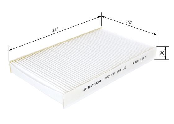 BOSCH 1987432024 Cabin Pollen Air Filter 312mm Length Fits Audi A6 V8 100 200