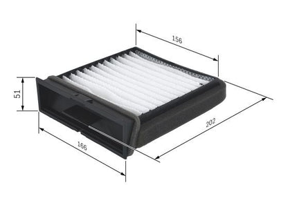 BOSCH 1987432157 Cabin Pollen Air Filter 202mm Length Fits Mitsubishi Volvo