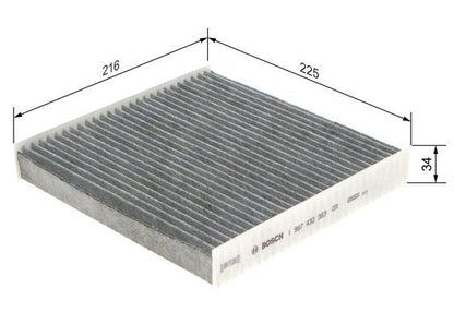 BOSCH 1987432383 Cabin Pollen Air Filter 216mm Length Fits Citroën Peugeot