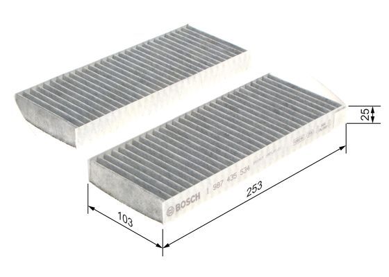 BOSCH 1987435534 Cabin Pollen Air Filter 253mm Length Fits Renault Latitude