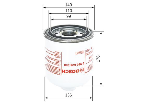 BOSCH 0986628258 Compressed-Air System Air Dryer Cartridge G 1 1/4 Fits SCANIA