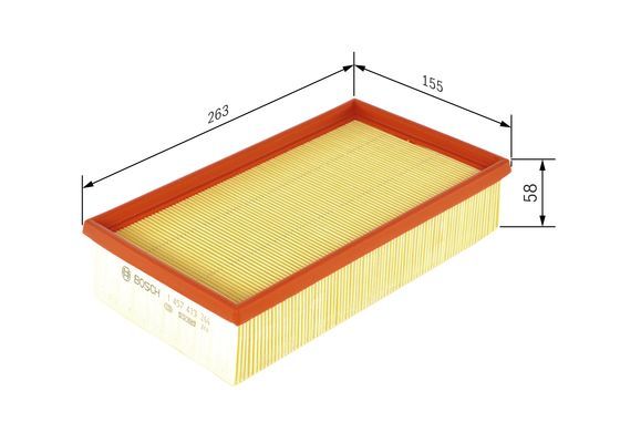 BOSCH 1457433266 Air Filter Insert 57.5mm Height 263mm Length For Renault Laguna