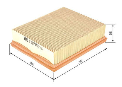 BOSCH 1457433741 Air Filter Insert 58mm Height 223mm Length Fits Vauxhall Vectra