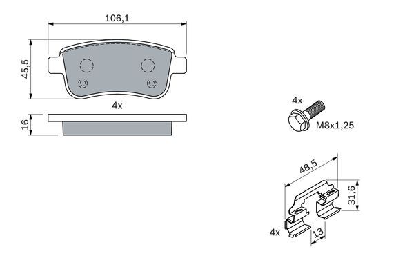 BOSCH 0986494384 Brake Pads Rear Low-Metallic With Mounting Manual Fits Renault