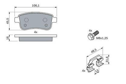 BOSCH 0986494384 Brake Pads Rear Low-Metallic With Mounting Manual Fits Renault