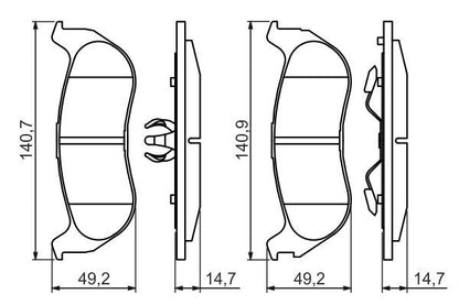 BOSCH 0986494419 Disc Brake Pad Set Rear Low-Metallic Fits Jeep Cherokee