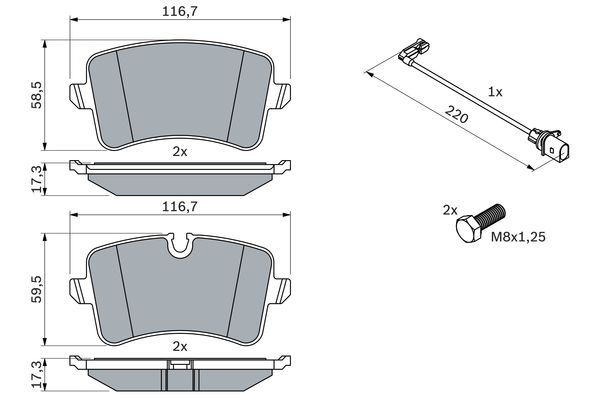 BOSCH 0986494488 Disc Brake Pad Set Rear Low-Metallic Fits Audi Porsche