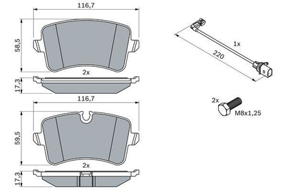 BOSCH 0986494488 Disc Brake Pad Set Rear Low-Metallic Fits Audi Porsche