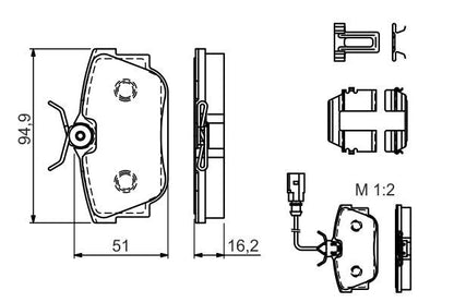 BOSCH 0986494529 Brake Pads Rear Low-Metallic W/ Anti-Squeak Plate Fits Seat VW