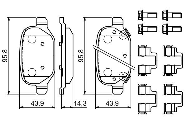 BOSCH 0986494935 Disc Brake Pad Set Rear Low-Metallic Fits Fiat Panda Panda Van