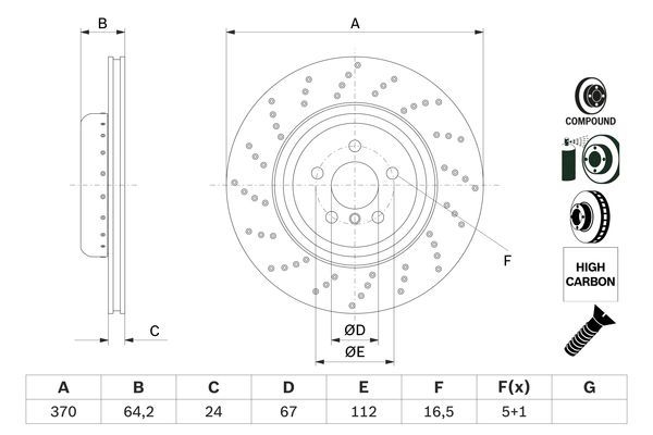 BOSCH 0986479G12 Brake Disc Rear Left N/S Fits BMW 5 Series 6 Series 7 Series