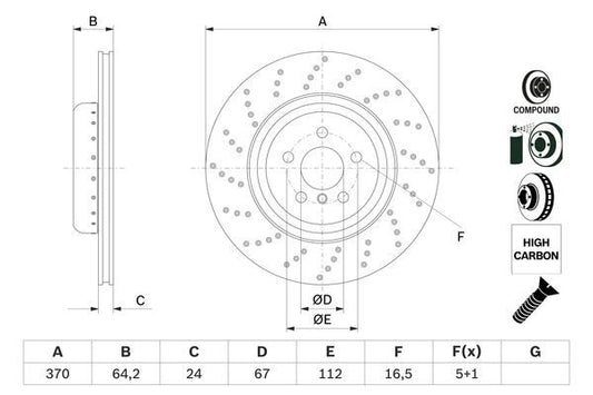 BOSCH 0986479G12 Brake Disc Rear Left N/S Fits BMW 5 Series 6 Series 7 Series