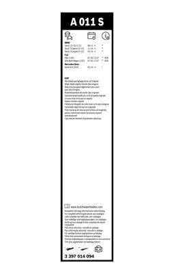 2 x BOSCH AEROTWIN A011S Flat Wiper Blades (Pair) Fits BMW Fiat Mercedes