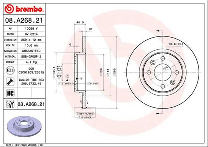 2x BREMBO 08.A268.21 Brake Disc Front Solid Braking System Fits Dacia Renault