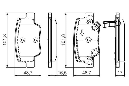 BOSCH 0986494404 Disc Brake Pad Set Rear Low-Metallic Fits Toyota Verso