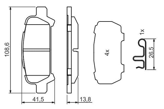 BOSCH 0986494445 Disc Brake Pad Set Rear Low-Metallic Fits Subaru Forester