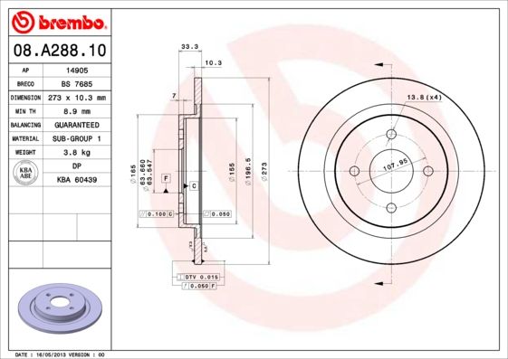 2x BREMBO 08.A288.10 Brake Disc Rear Solid Braking Fits Ford Sierra Panther Solo