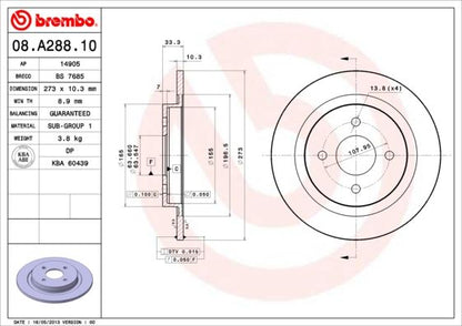 2x BREMBO 08.A288.10 Brake Disc Rear Solid Braking Fits Ford Sierra Panther Solo
