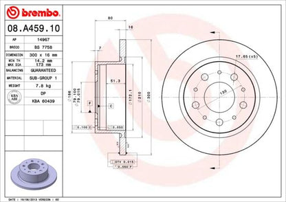 2x BREMBO 08.A459.10 Brake Disc Rear For Citroen Relay Fiat Ducato Peugeot Boxer