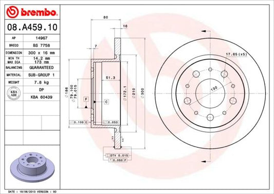 2x BREMBO 08.A459.10 Brake Disc Rear For Citroen Relay Fiat Ducato Peugeot Boxer
