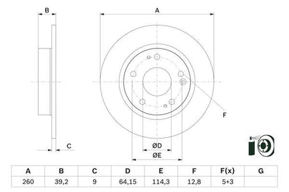 BOSCH 0986479G17 Brake Disc Rear Solid 260mm Outer Diameter Fits Honda Civic