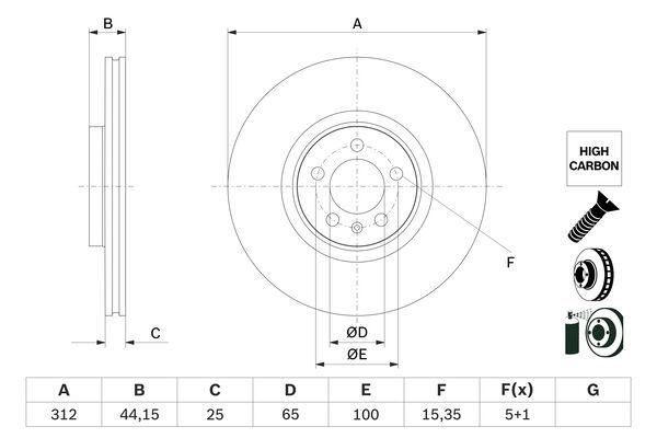 BOSCH 0986479H30 Brake Disc Front 312mm Diameter Fits Audi A1 A1 City Carver