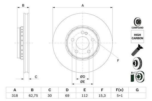 BOSCH 0986479G42 Brake Disc 2-Piece Vented 318mm Outer Ø Fits MERCEDES-BENZ