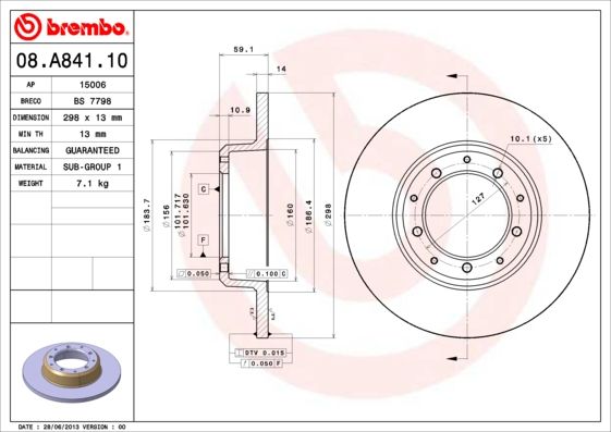 2x BREMBO 08.A841.10 Brake Disc Rear Solid Braking Fits Land Rover Defender