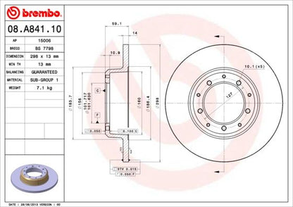 2x BREMBO 08.A841.10 Brake Disc Rear Solid Braking Fits Land Rover Defender