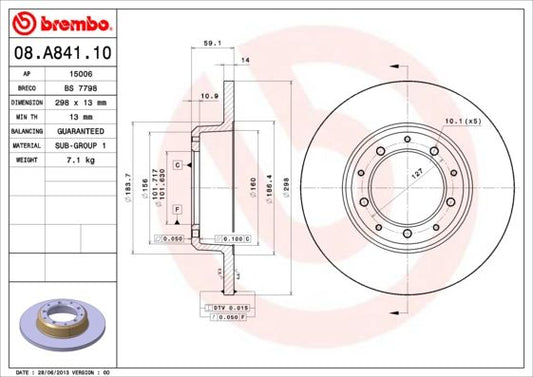 2x BREMBO 08.A841.10 Brake Disc Rear Solid Braking Fits Land Rover Defender