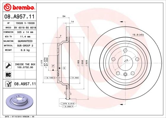 2x BREMBO 08.A957.11 Brake Disc Rear Solid Braking For Mercedes-Benz M-Class GLE