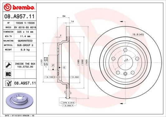 2x BREMBO 08.A957.11 Brake Disc Rear Solid Braking For Mercedes-Benz M-Class GLE